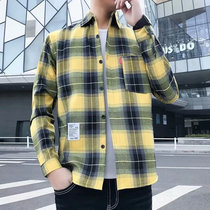 Men's Warm Thickened Cotton Cardigan Plaid Shirt Korean Slim Fit Coat Trendy Handsome for Leisure Wear in Multiple Colours and Sizes M-3XL