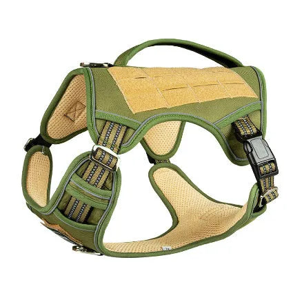 Tactical oxford cloth chest strap harness for a working dog in olive green colour