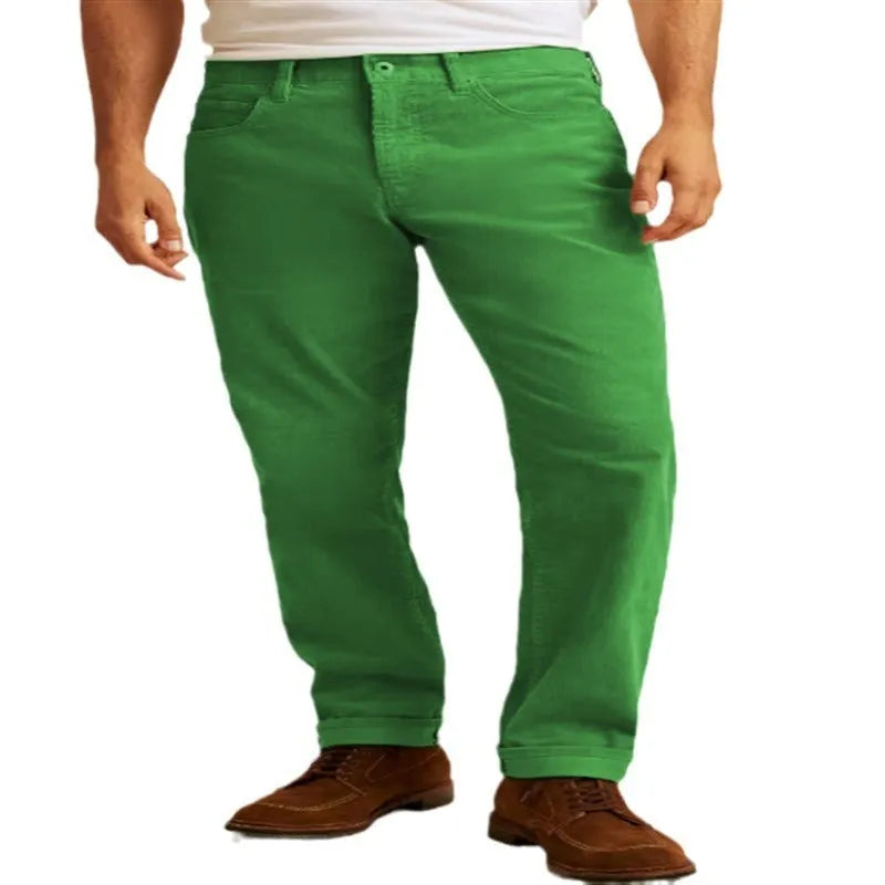 Corduroy straight-leg casual trousers in loose fit with mid waist design