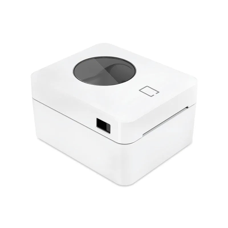 White thermal label printer with USB and Bluetooth connectivity for shipping labels
