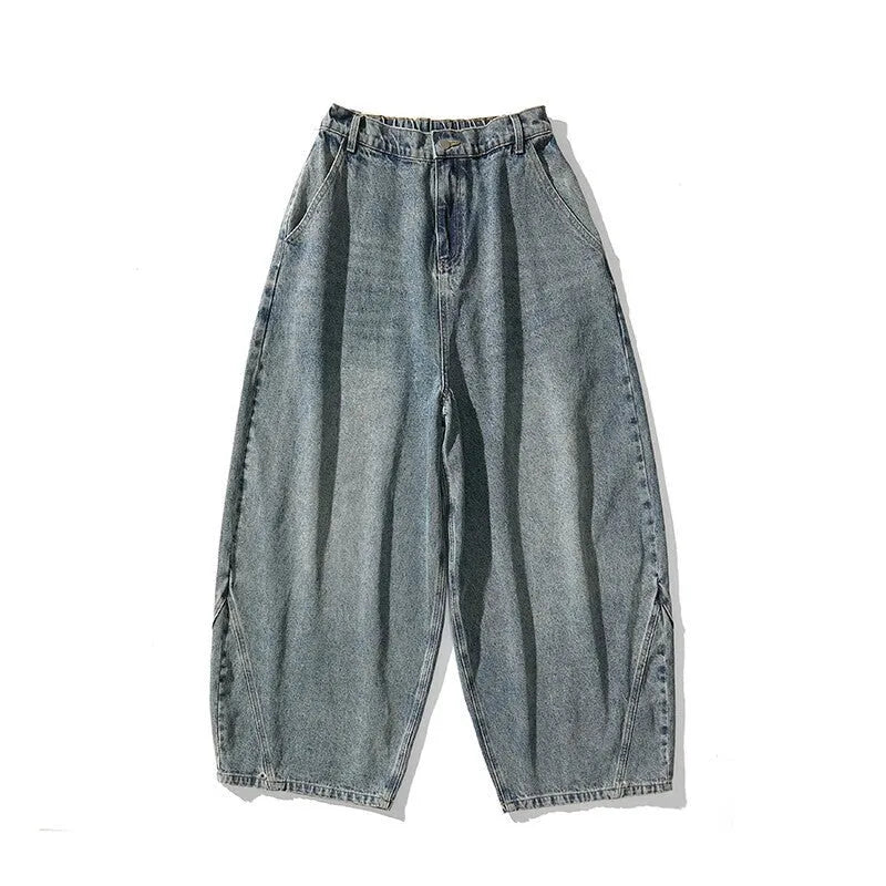 Men's plus size baggy jeans in cotton denim with wide leg straight opening