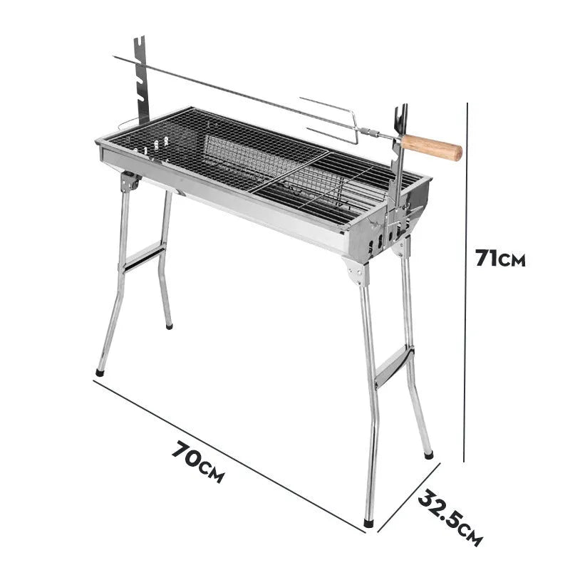 Large stainless steel turnover barbecue oven with charcoal stove and cooking accessories