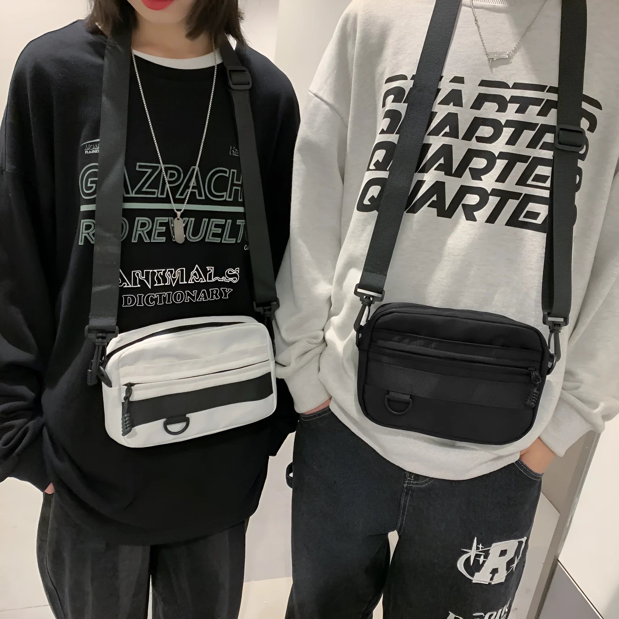 Men's nylon crossbody messenger bag in black blue green or white colours 22cm length