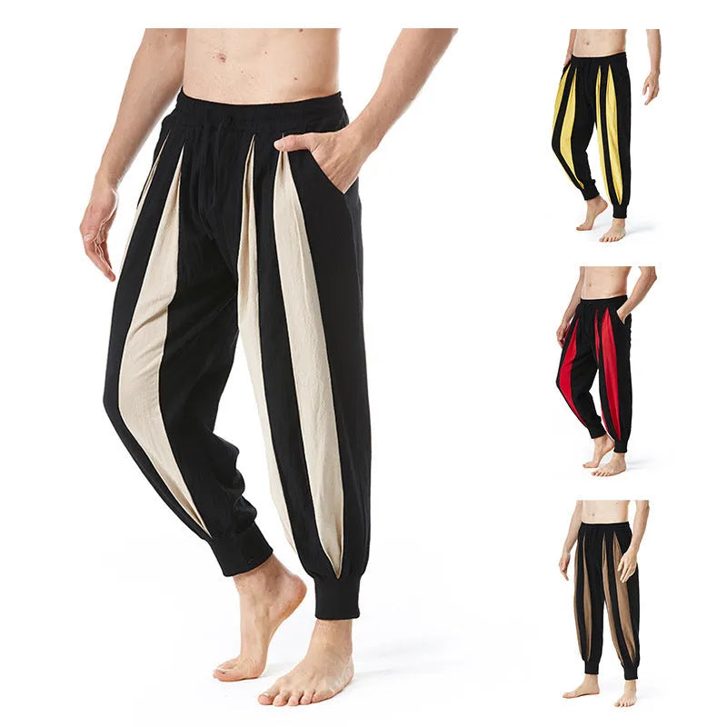 Men's brown straight-leg casual trousers made from polyester fabric for spring.
