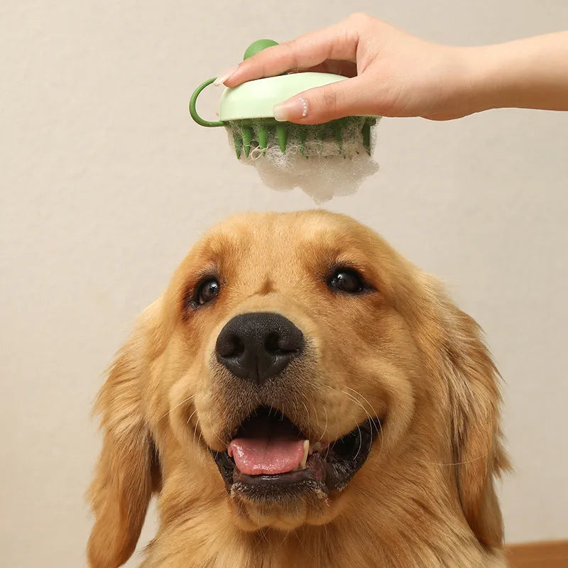 Soft silicone pet hair remover and massage brush for dogs and cats in dark blue colour