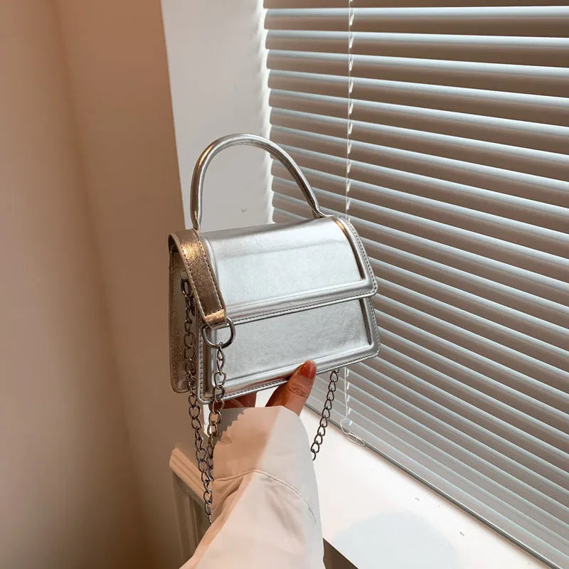 Women's retro PU leather crossbody bag in horizontal square shape with sewing line detailing