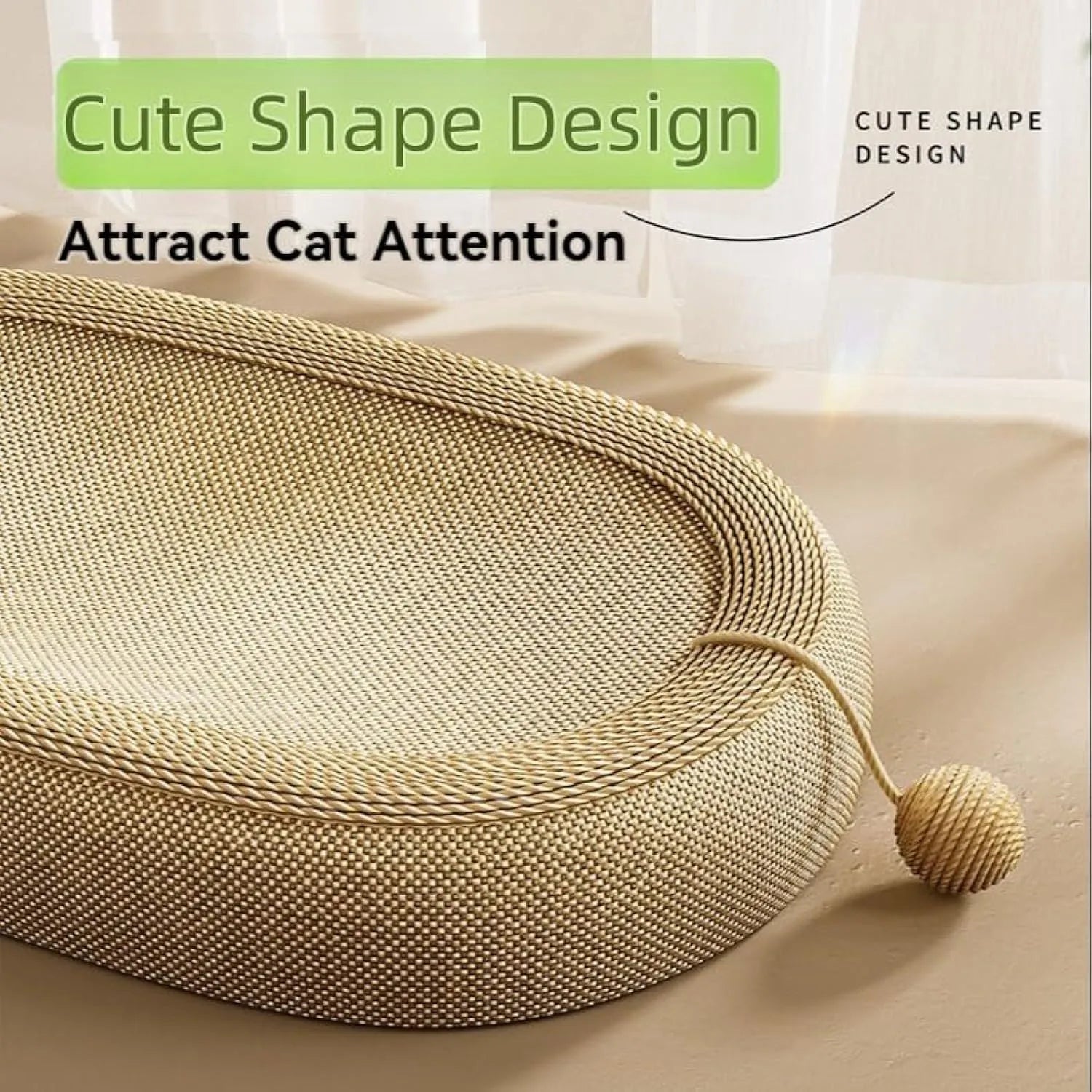 Large sisal cat scratching board with integrated raised bed in natural fibre