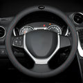 Black two-colour line steering wheel cover for Suzuki vehicles with 38cm diameter and Napa leather texture