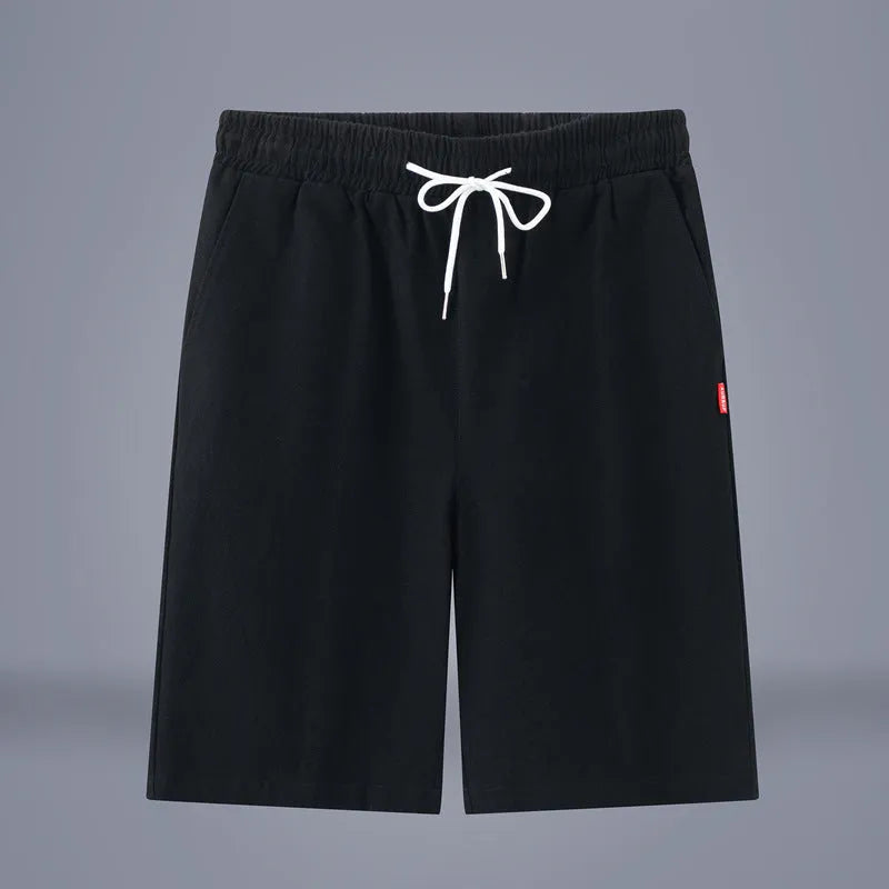 Cotton-linen cropped pants in solid colour with drawstring waist and mid-calf length