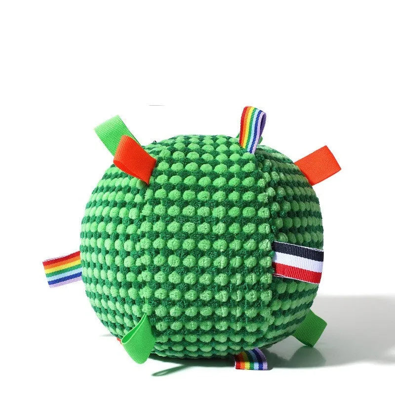 Blue pineapple lattice rolling ball dog toy with vocal feature approximately 17cm diameter