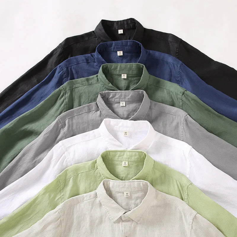 Chinese style linen cardigan shirt in a solid colour with long sleeves and a loose fit.