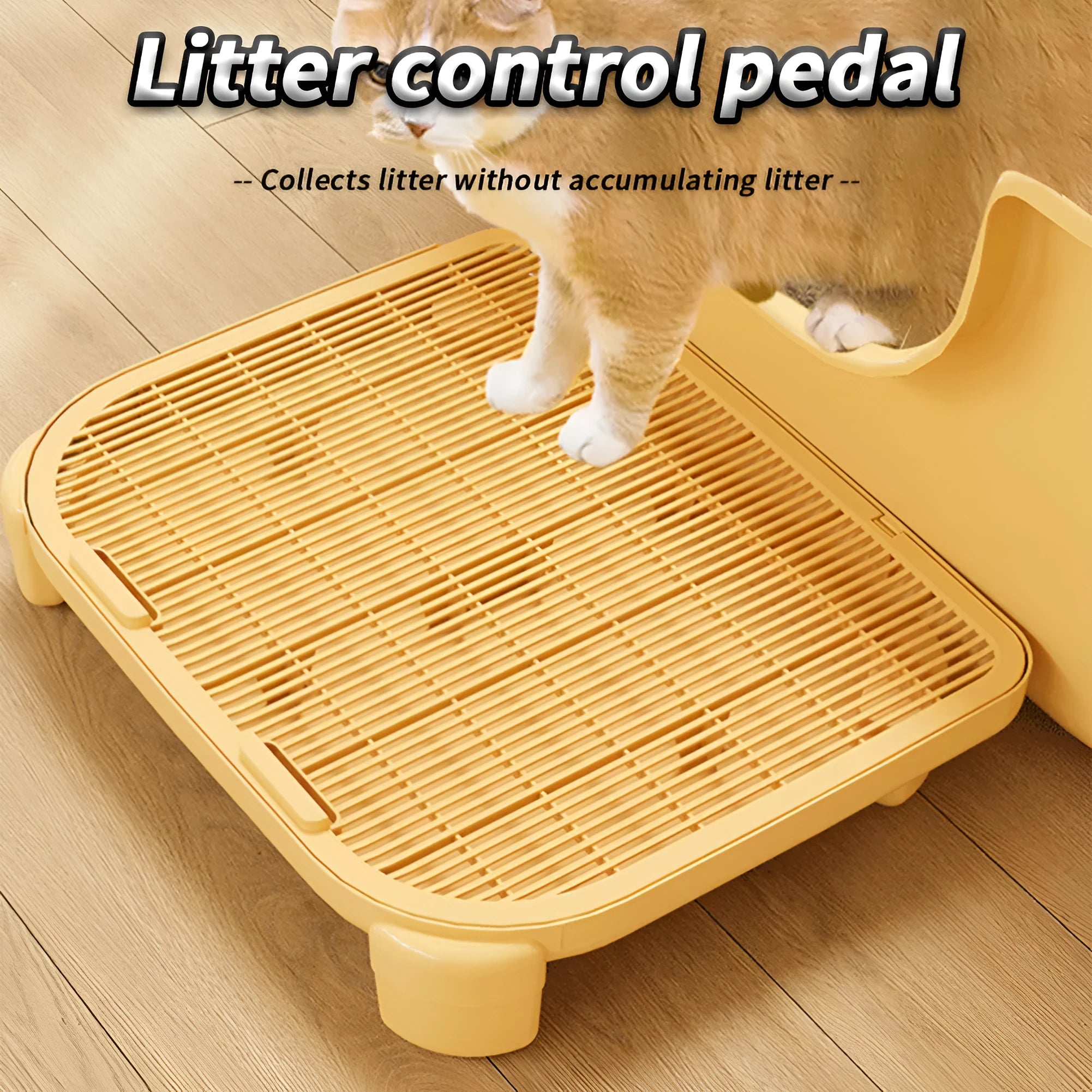 Gray honeycomb cat litter mat with raised edges and anti-slip pads, 40x50cm, placed in front of a litter box