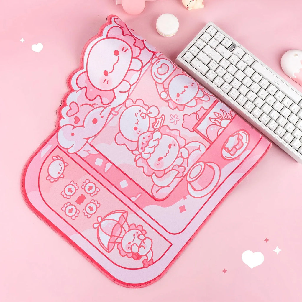 Hexagonal Dragon Crane Machine mouse pad measuring 75x40cm with cartoon anime design and wrist strap