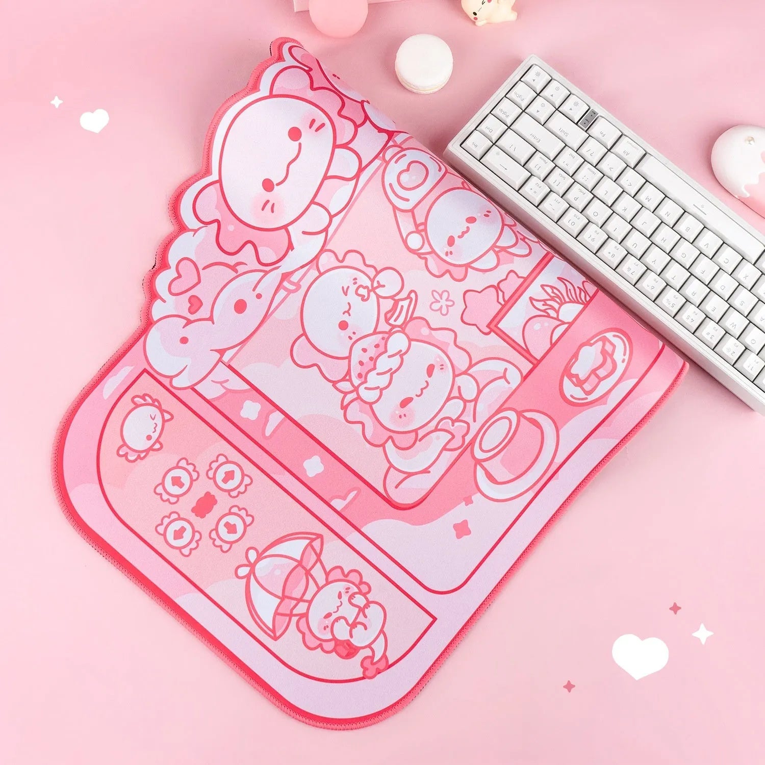 Hexagonal Dragon Crane Machine mouse pad measuring 75x40cm with cartoon anime design and wrist strap