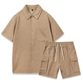 Women's short sleeve top and elastic waist shorts co-ord set in a neutral colour
