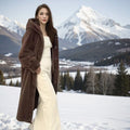 Women's loose plus size long faux fur coat in leopard print with 100cm length