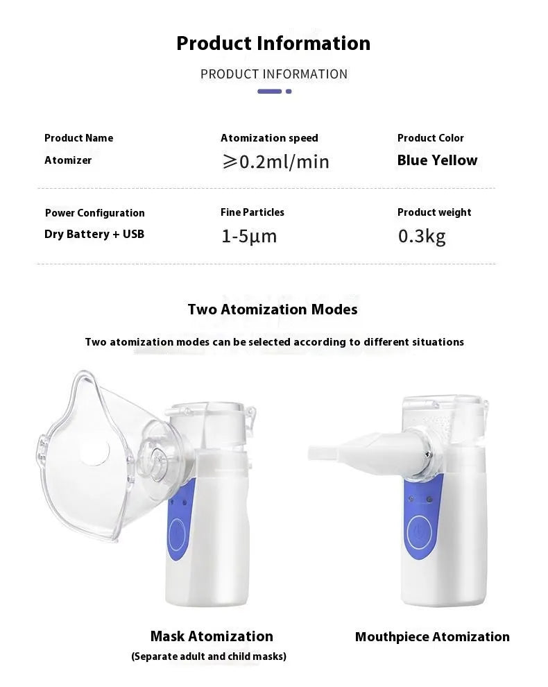 USB handheld nebuliser machine with columnar design for home drug atomisation