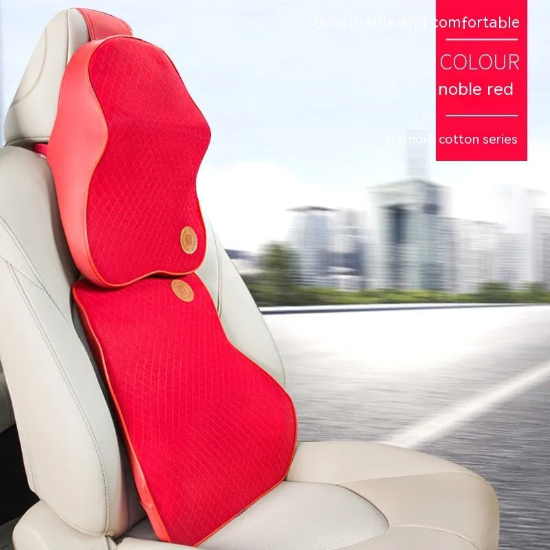 Memory foam car headrest pillow and lumbar support pillow set in a choice of seven colours
