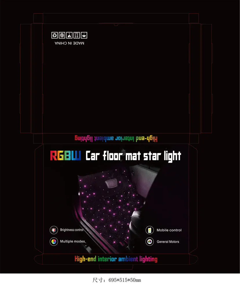 Car luminous foot mat ambience light USB LED front row 2 pieces polyester material