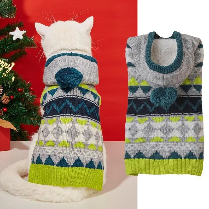 Green classic diamond pattern knitted sweater for a small dog on a white background.
