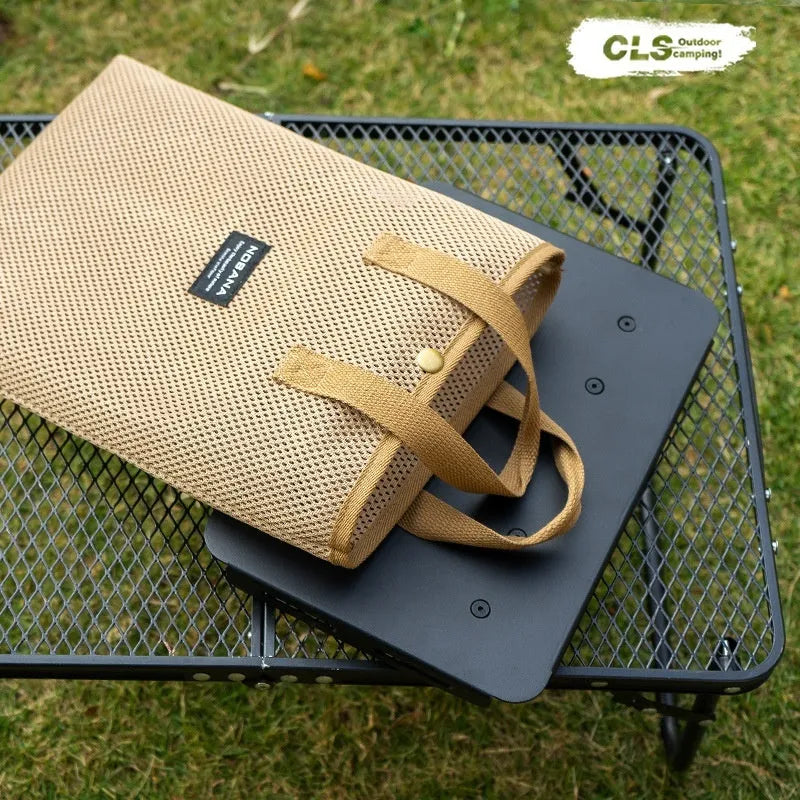 CLS aluminium alloy dual-use folding camping stool shown in tactical colour, set up as both a seat and a small raised table.