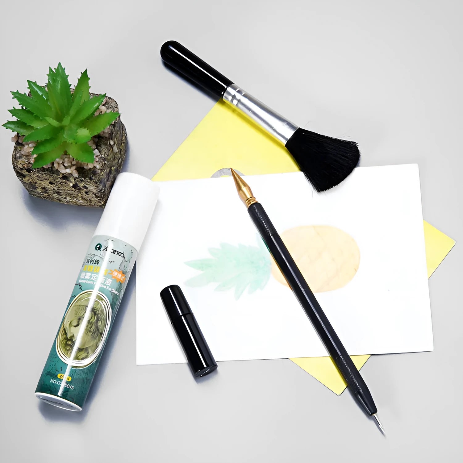 Scratch art tool kit with scraper pen, repair solution, brush, and bamboo sticks for detailed artwork