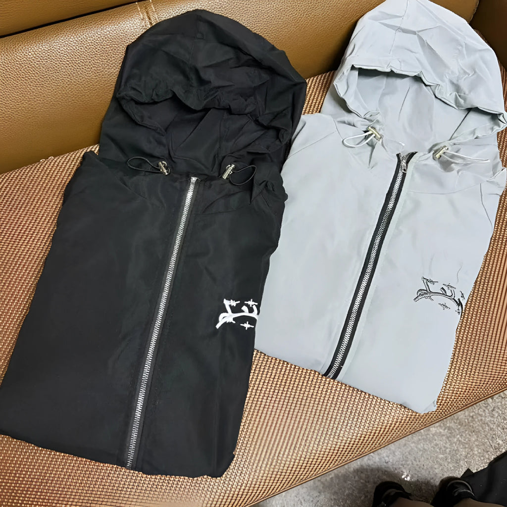 Men's grey hooded loose-fit British-style sunscreen jacket