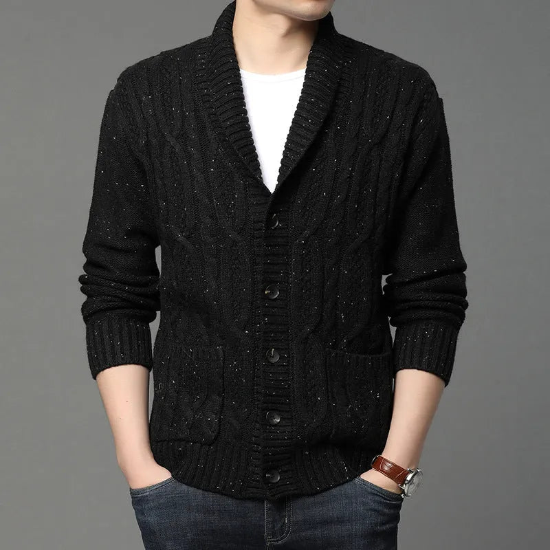 Men's Korean style jacquard knitted cardigan in straight cut with thickened fabric for autumn winter wear