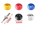 30mm diameter aluminium engine cover lock with a long screw, shown in red, silver, black, gold, and blue colour options.