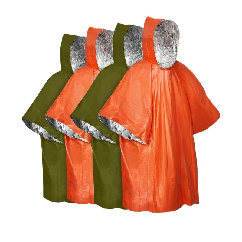 Marathon Wild multifunctional raincoat laid flat showing orange or army green colour and 100x130cm size
