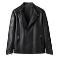Men's black PU leather motorcycle jacket with zipper pocket, regular length 50cm