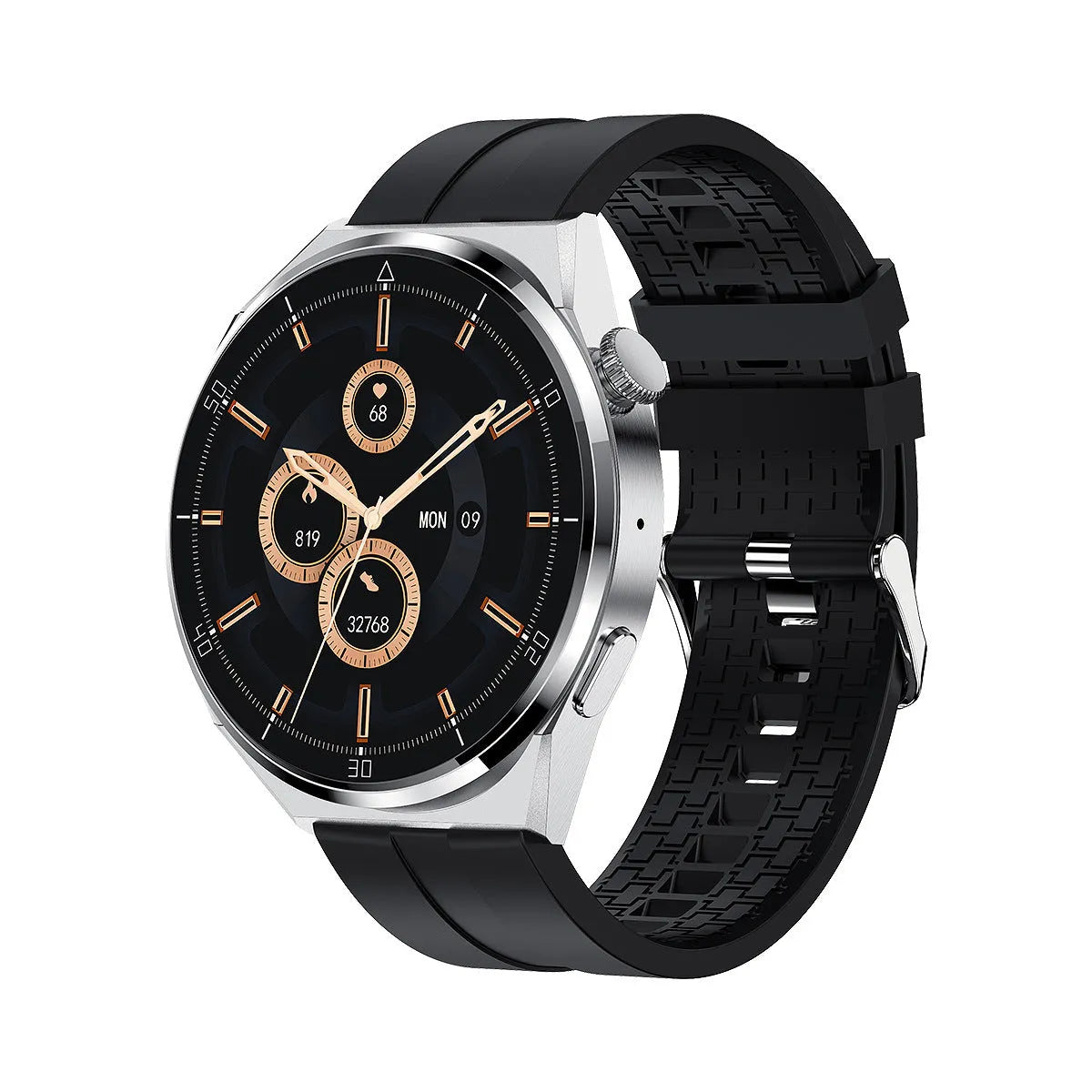 Smart watch in black with TFT screen displaying heart rate monitoring on a wrist
