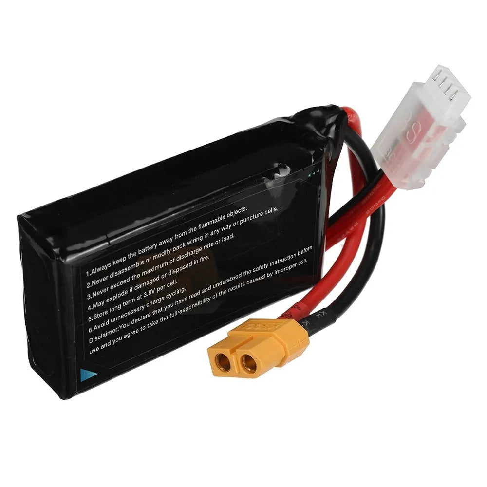 7.4V 1200mAh lithium battery for RC models measuring 15x36x70mm