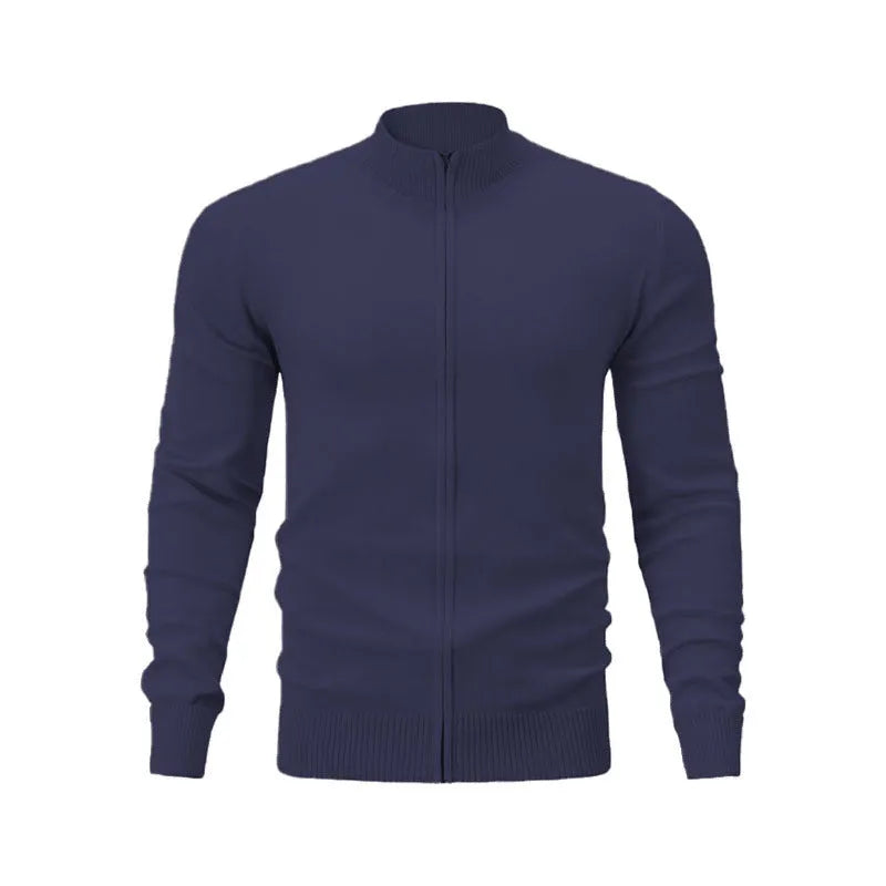 Men's casual zip-front sports sweater with stand collar in cotton fabric loose fit