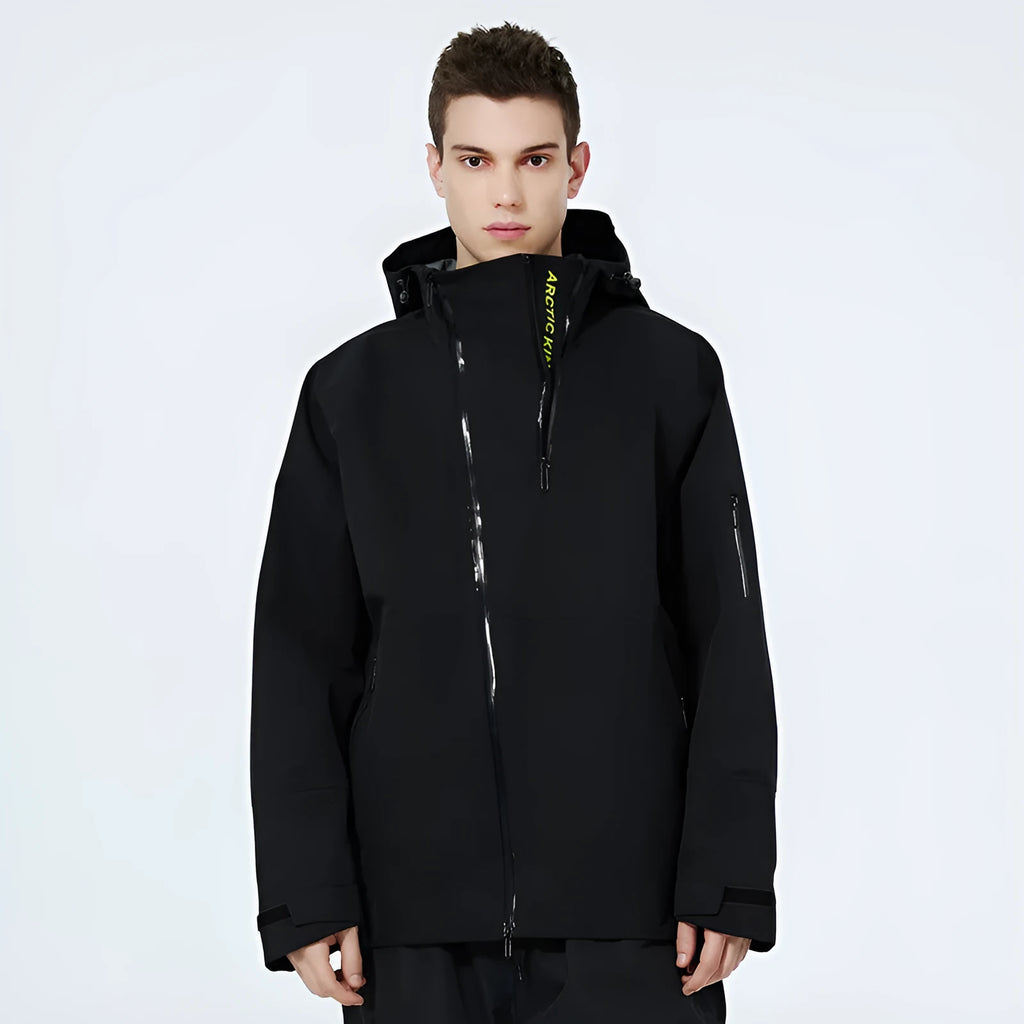 A unisex thin ski suit in yellow, shown on a model, designed for windproof and waterproof winter sports.