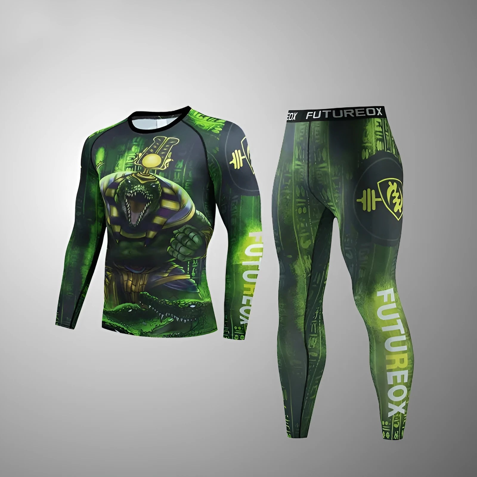 Men's printed slim-fit stretch sports suit top and trousers for outdoor running and fitness