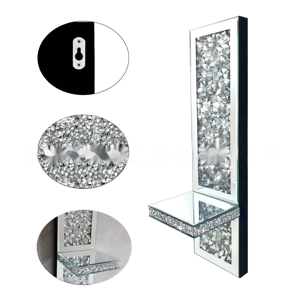 Pair of silver mirror glass wall candle holders measuring 10x11x38cm
