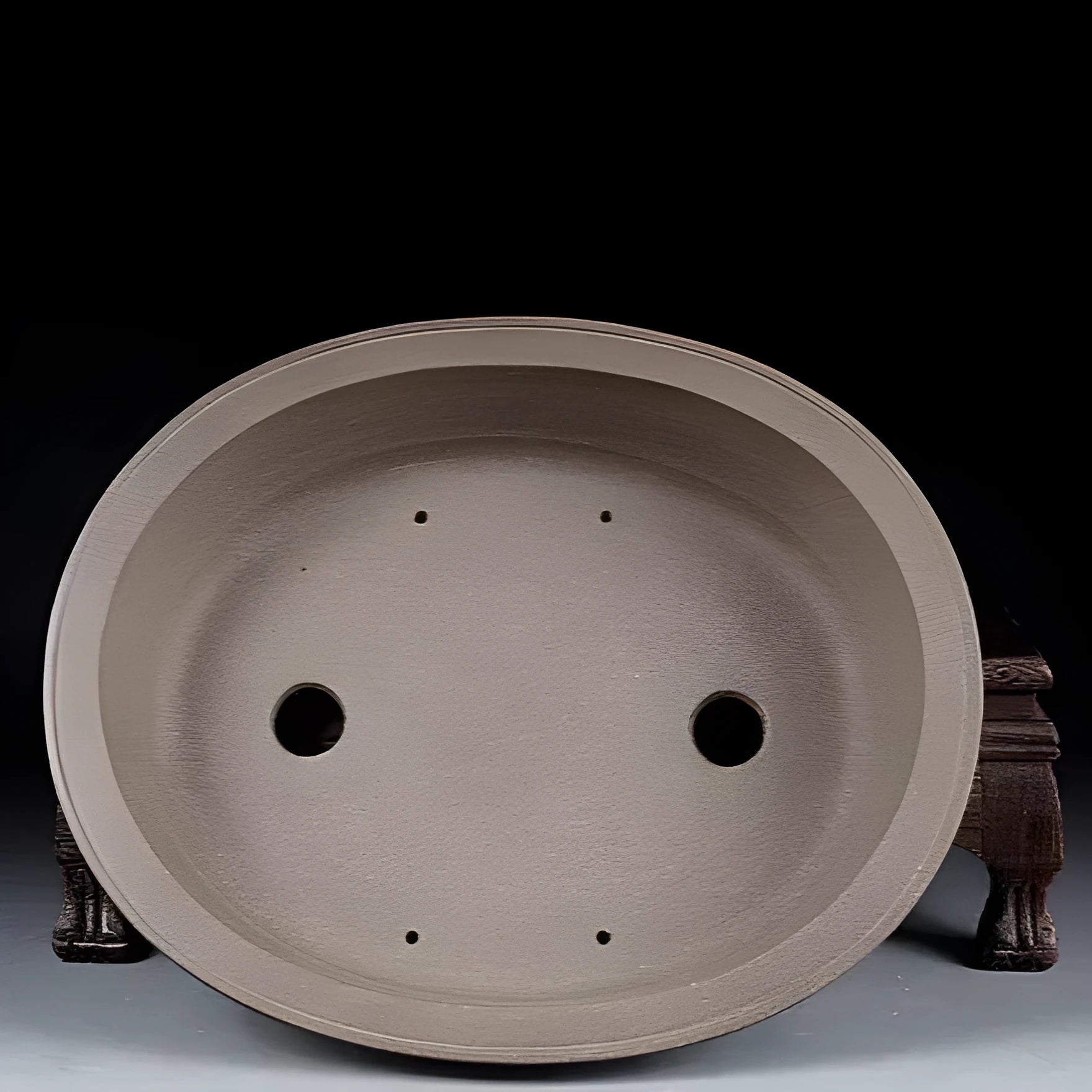 Handmade purple sand ceramic antique oval bonsai flower pot measuring 25x21x6.3cm