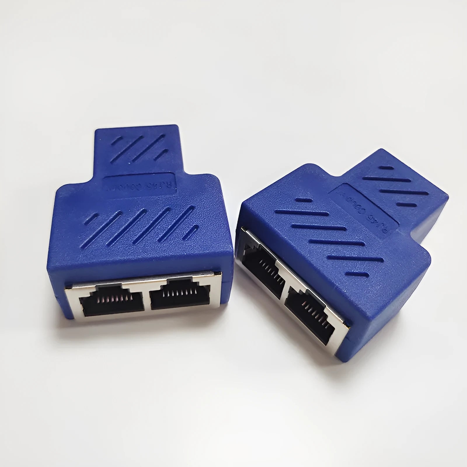 RJ45 network cable splitter adapter in multiple colours with three-way tee design