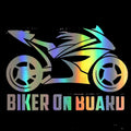 Motorcycle-shaped reflective sticker for cars in multiple colours on a roll.