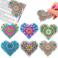Six PU leather handmade bookmarks with stick-on crystal flower cornerite designs