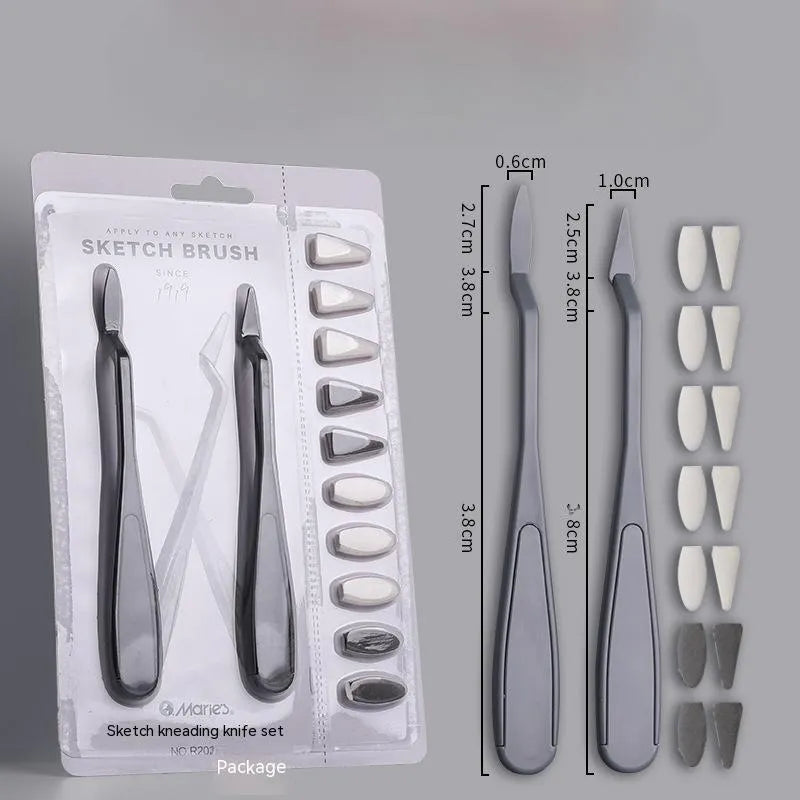 A fluorescent pen eraser smear tip, a plastic sketching rubbing knife with a pointed smear tip.