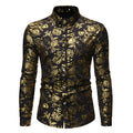 Men's metal bronzing printed lapel shirt in polyester with long sleeves and regular fit cardigan styling