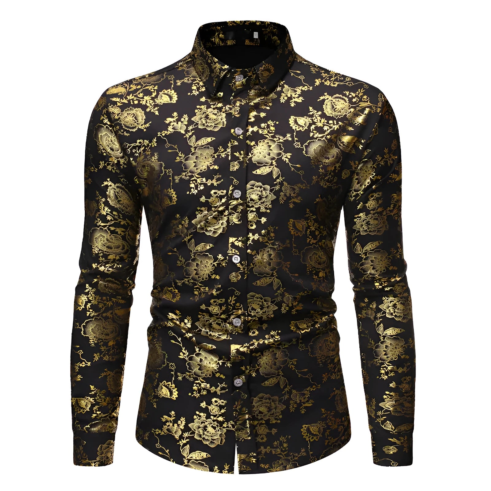 Men's metal bronzing printed lapel shirt in polyester with long sleeves and regular fit cardigan styling
