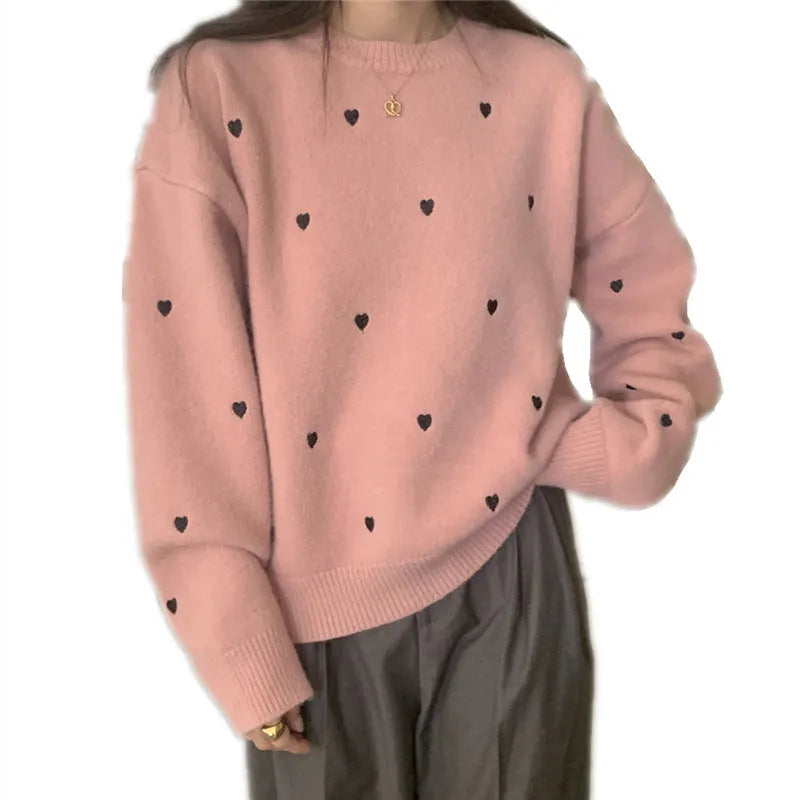Women's acrylic pullover sweater with embroidery detail in loose fit free size design