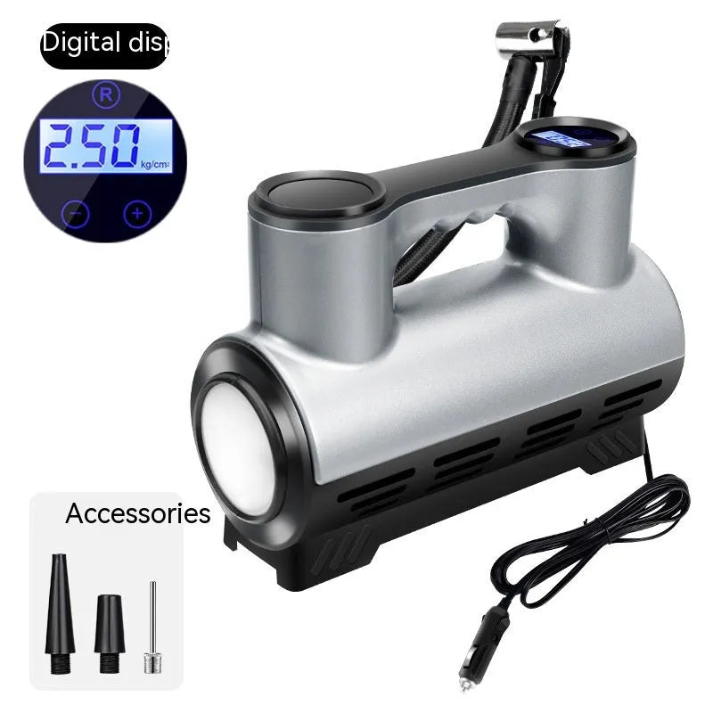 12V portable car air compressor with pressure gauge and LED light on ABS housing