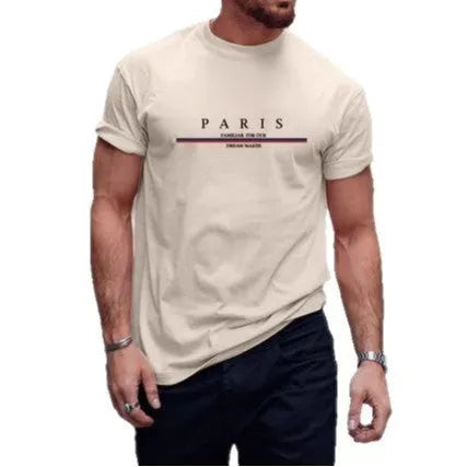 Men's loose fit short-sleeved t-shirt with large letter print, shown in apricot colour
