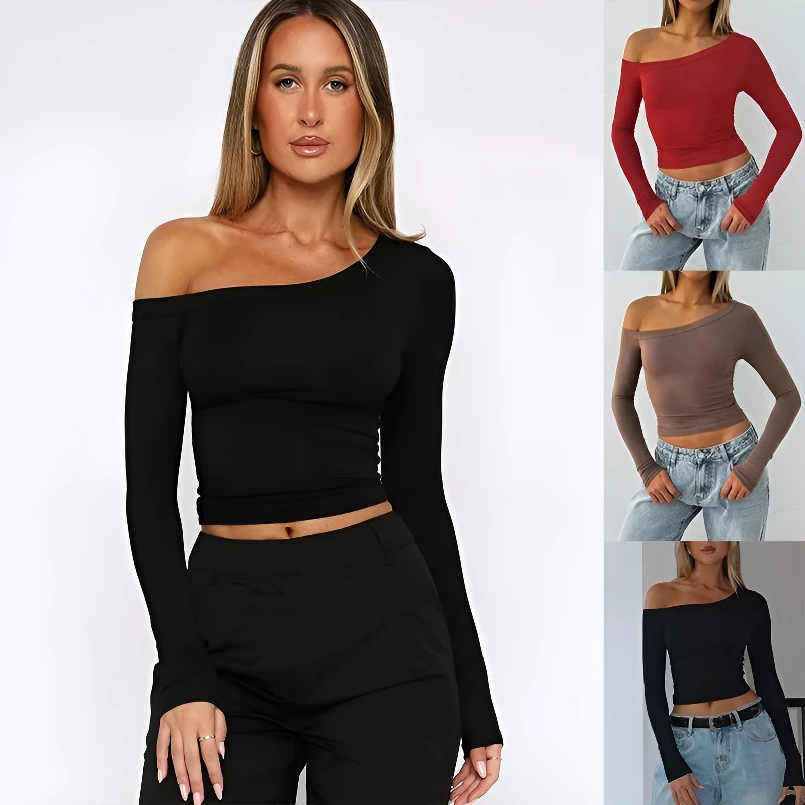 Women's slim-fit long-sleeve knitted cardigan in solid colour with cross shoulder straps.