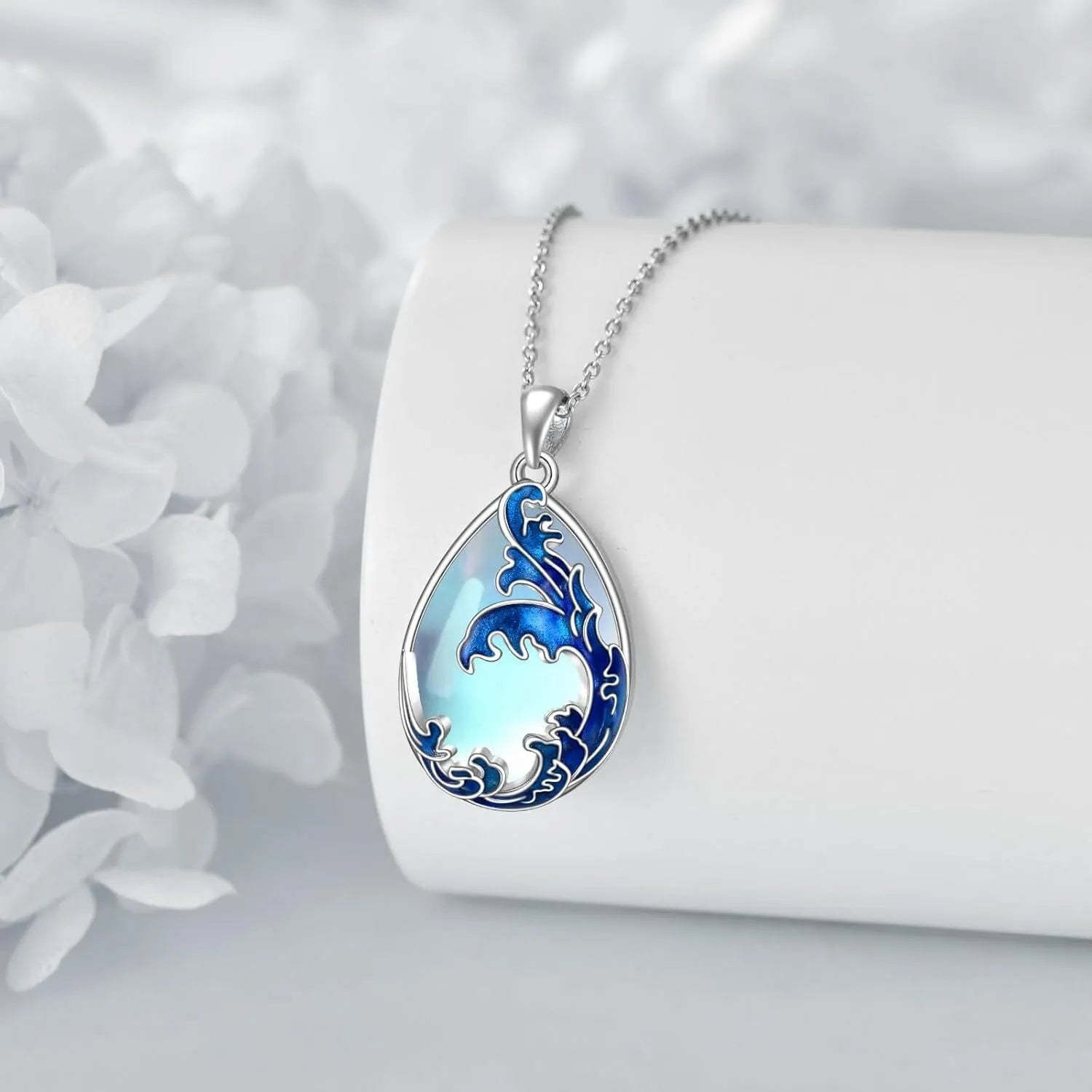 Moonstone blue heart pendant necklace for women made from alloy metal