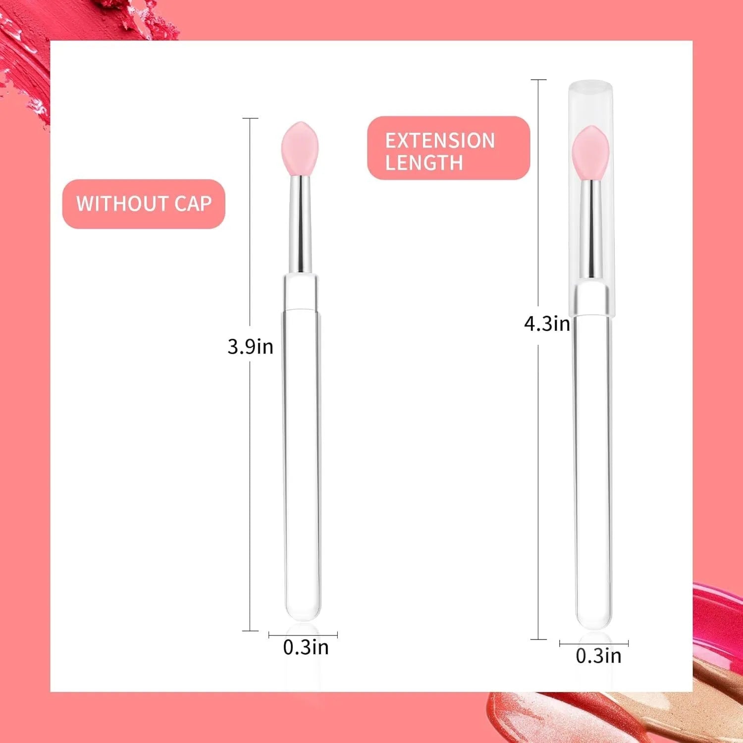 Reusable silicone lip brush set with protective caps in eight colour options
